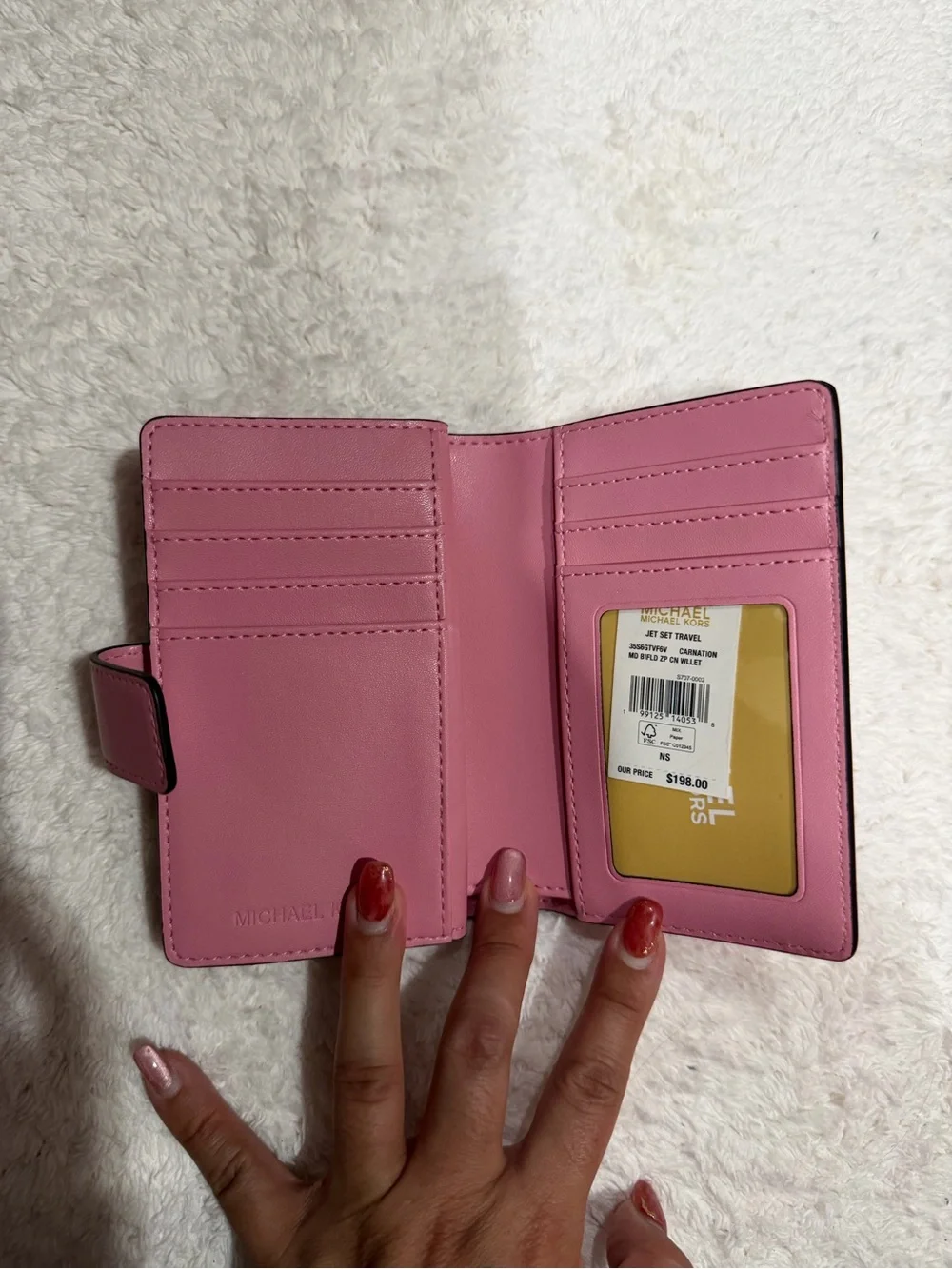 Michael Kors Rose Pink Embossed Leather Zip Wallet with Gold Hardware